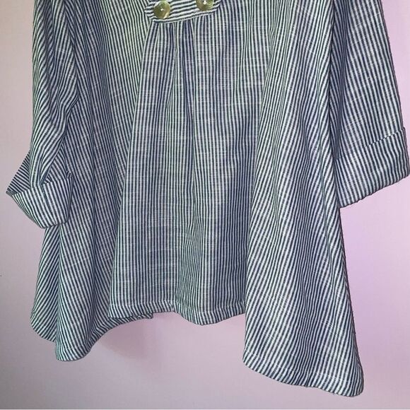 Sigrid Olsen Size L Linen Hooded Jacket Blue White Stripe Coastal Lagenlook - Picture 8 of 8